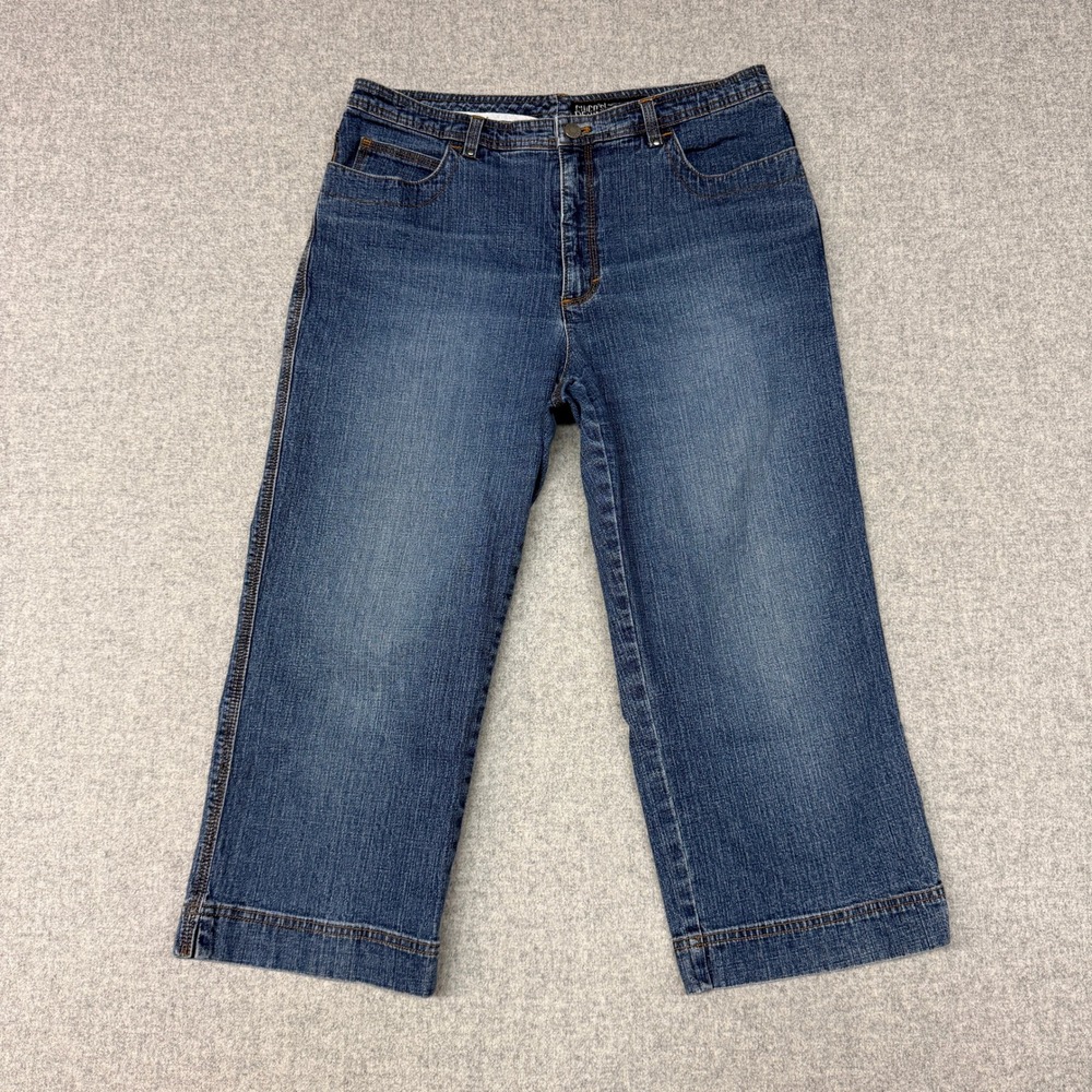 Chico's Denim Cropped Jeans Size 2 Blue Stretch Mid Rise Wide Hem Casual Pants